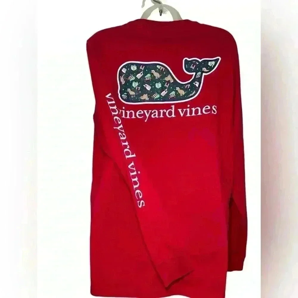 Vinyard Vines Men’s Christmas Tee Long Sleeve Red Shirt Size M